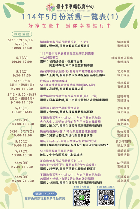 臺中市家庭教育中心114年5月份活動一覽表1