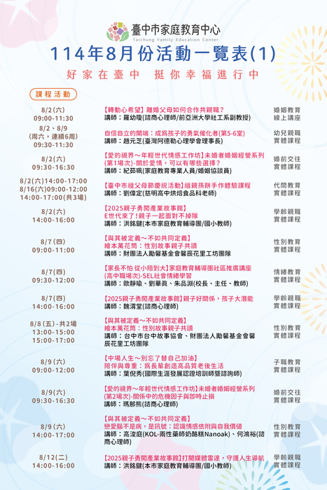 114年8月份活動一覽表1