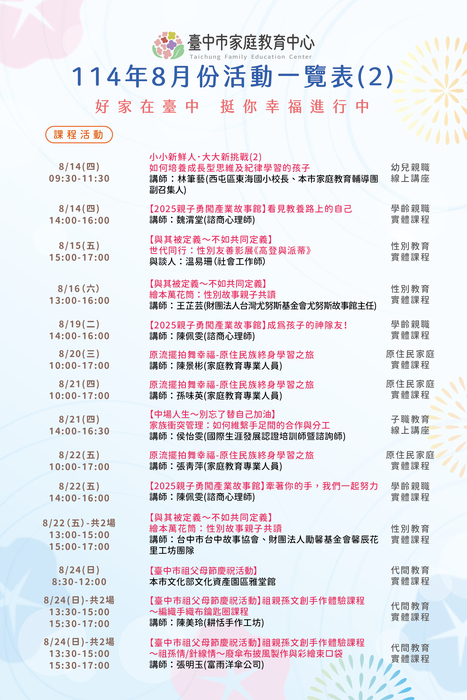 114年8月份活動一覽表2