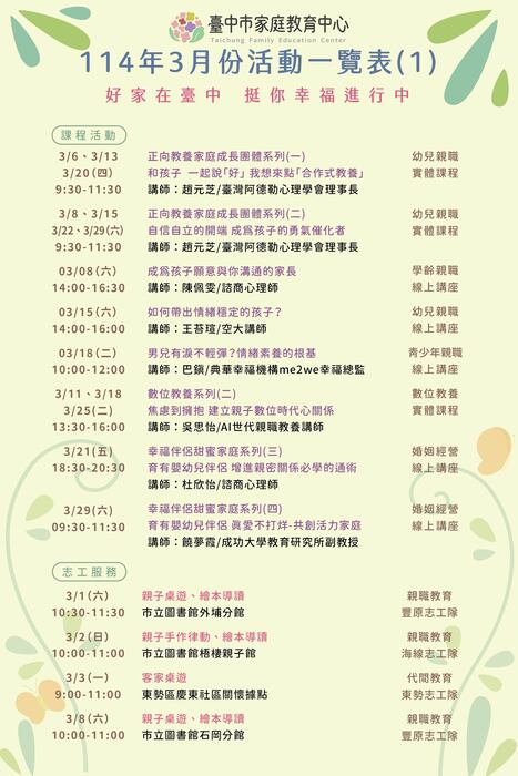 114年3月份活動一覽表1